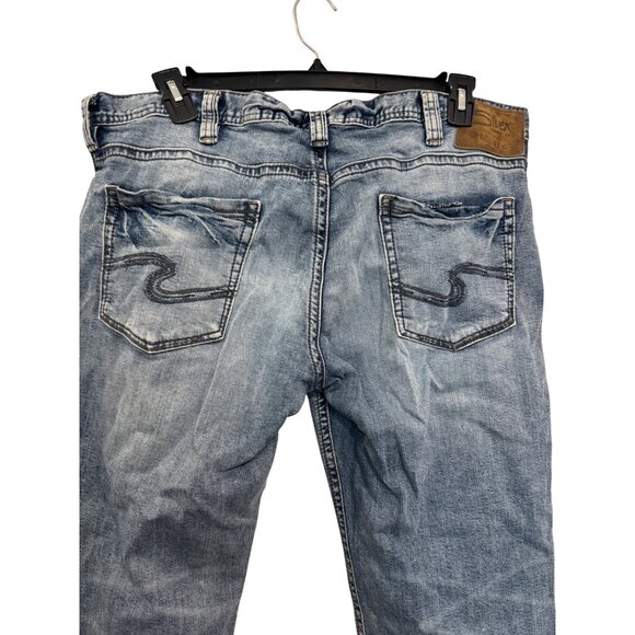 Silver Jeans Co Allan Relaxed Fit Straight Leg Jeans 38x30 Blue Denim Cotton Ela - Picture 6 of 7